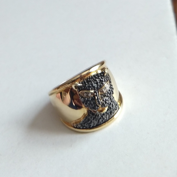Ross Simons black cat jungle cat cigar band ring gold plated 925 sterling silver